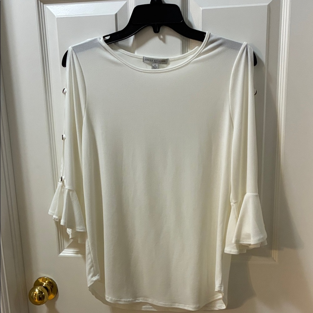 Green Envelope Creamy white  Blouse with Button Accents